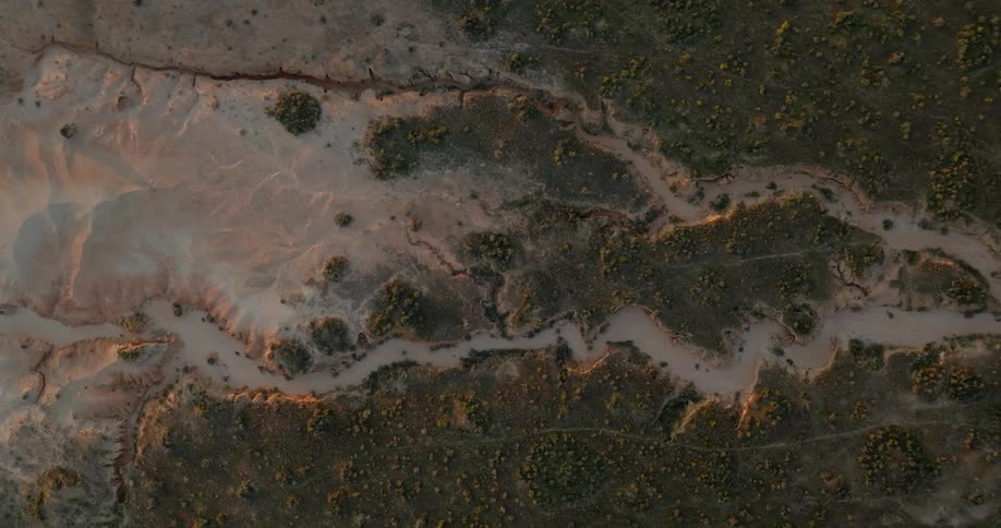 Aerial view of a dry river bed