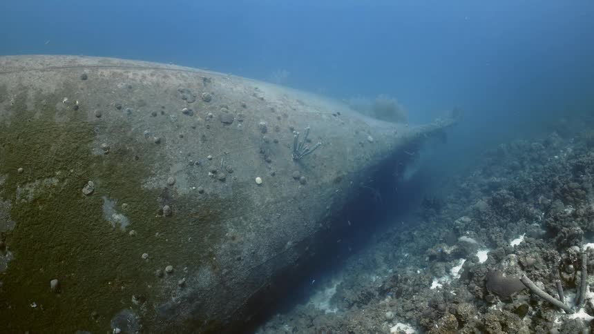 Sunken ship at the bottom of the sea