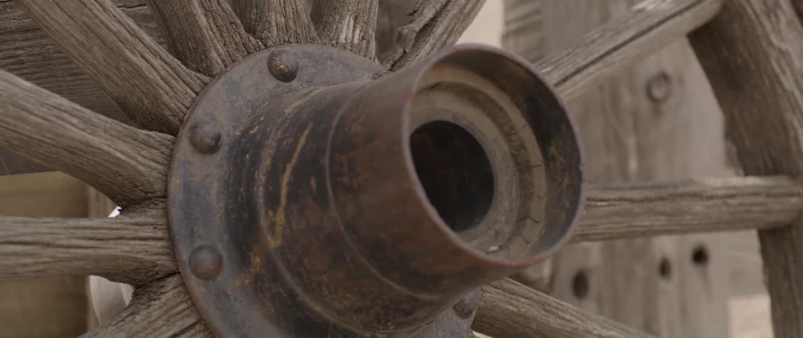 A wooden wheel with iron in the middle
