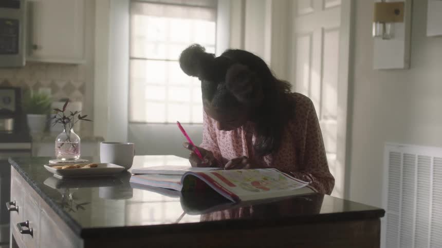 A child is doing their homework