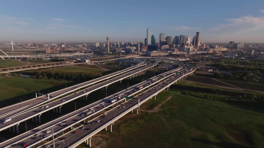 Morning traffic on a highway inbound to downtown