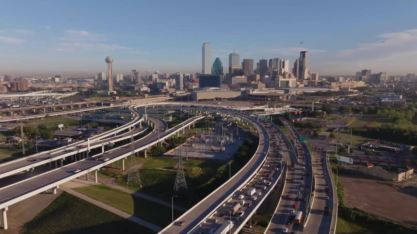 Moving cars on bridges in a metropolitan area at midday