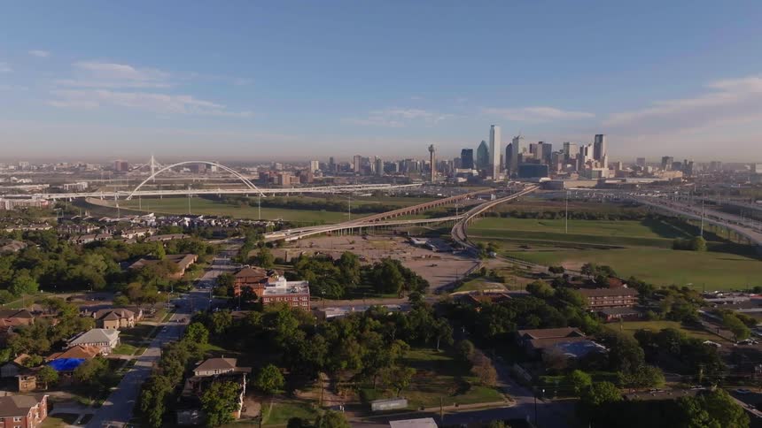 A city view with structures road and bridges