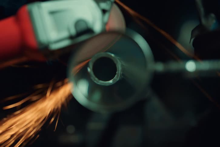 Closeup of a persons hands with a machine tool generating sparks