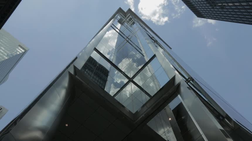View looking up at a tall skyscraper