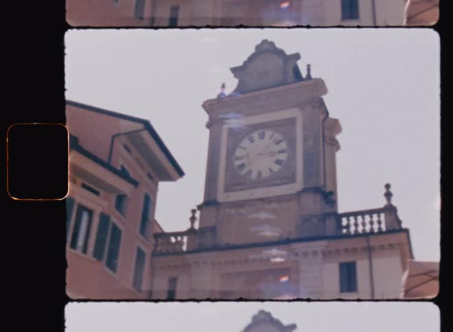 Clocktower at daytime caught on vintage film