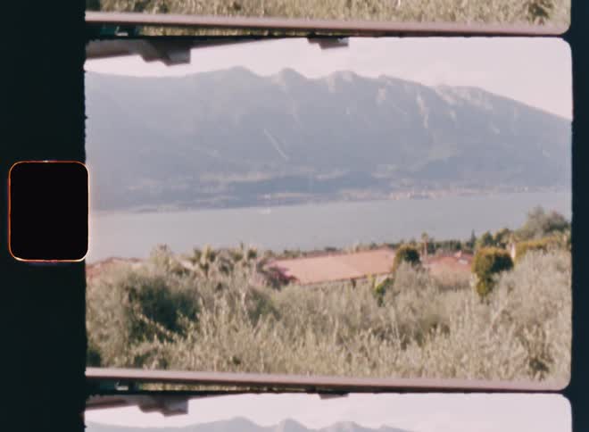 Lake and mountain landscape seen through the window