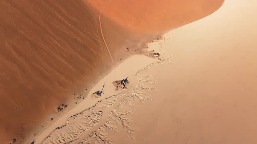 Aerial view of a vast sand desert