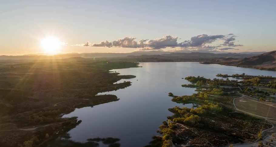 Aerial view of a river and a sunrise