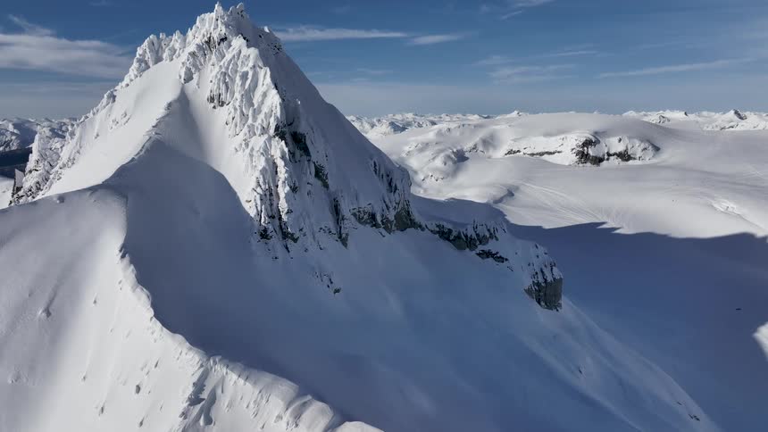 The mountain range is covered with snow