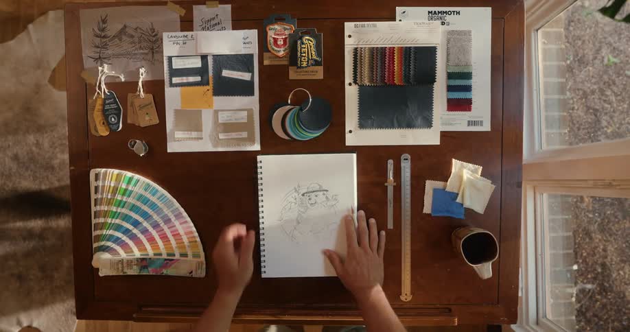 An illustrator puts down their drawing on the table