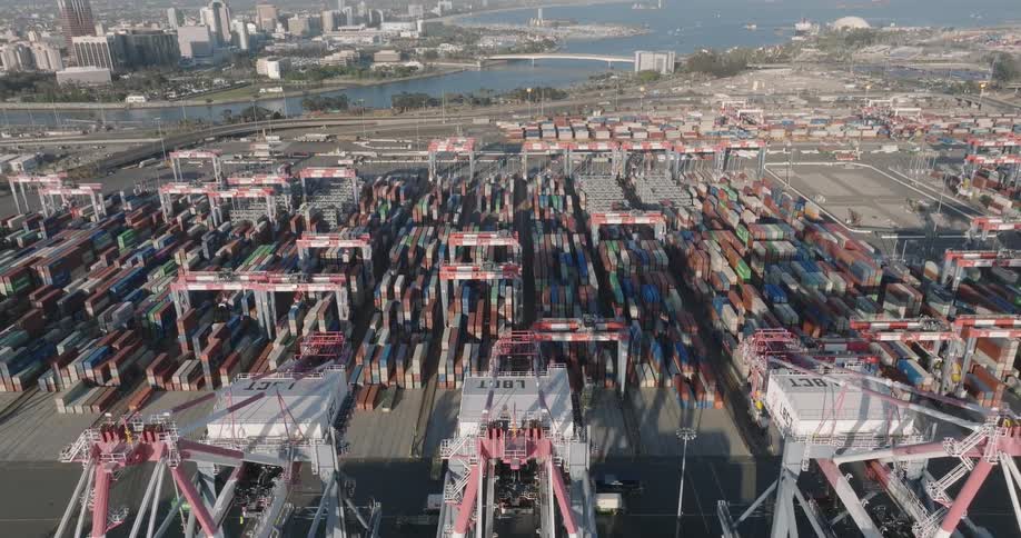 Aerial of the distribution and shipping area of products in a city