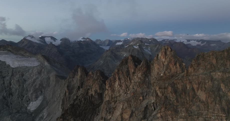 Aerial view of rugged mountainous area