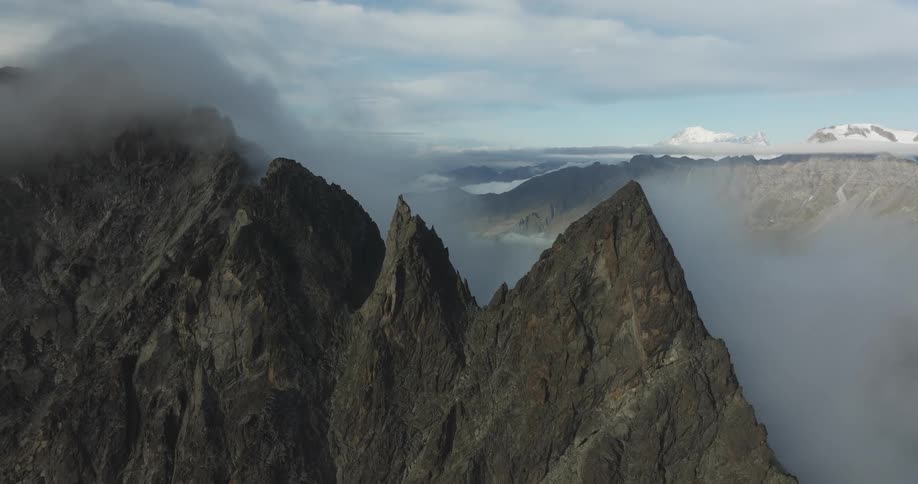 Aerial view of a rugged mountain peak