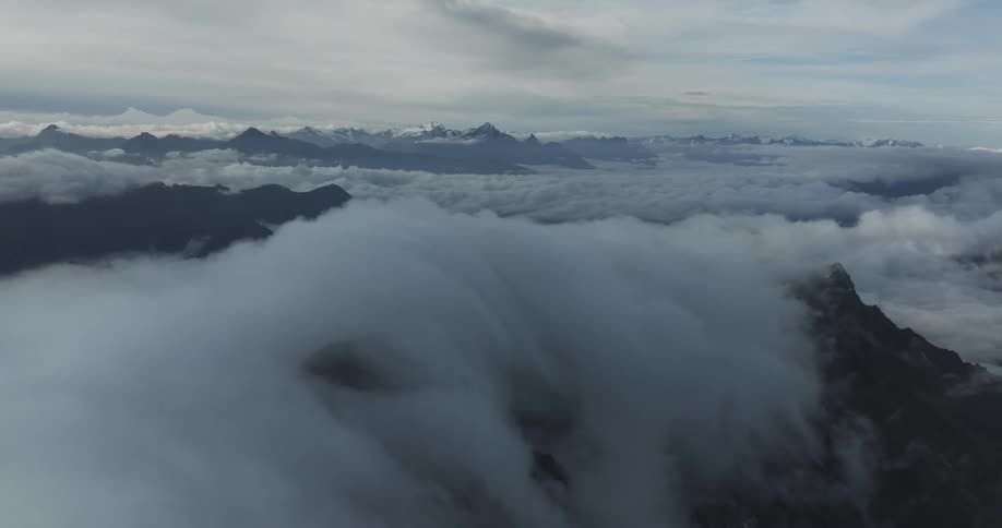 Aerial panorama of clouds over the mountains