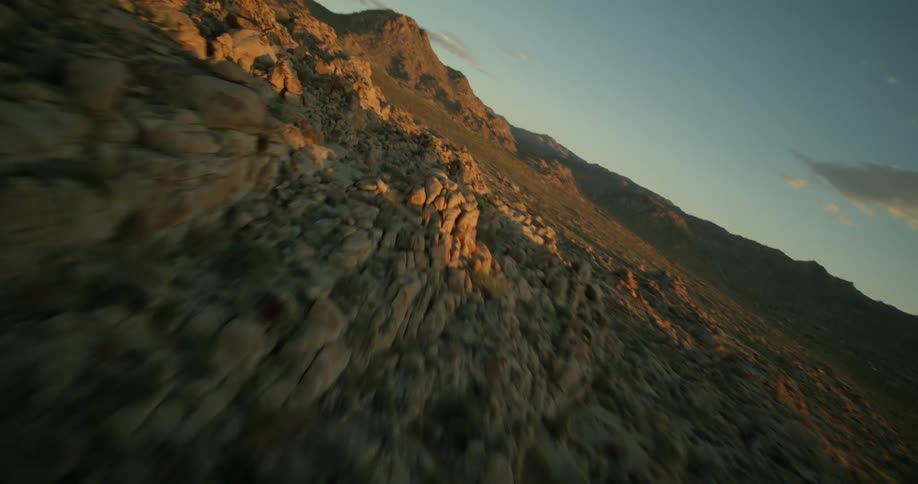 Aerial view of rocks and boulders on the slopes of a mountain