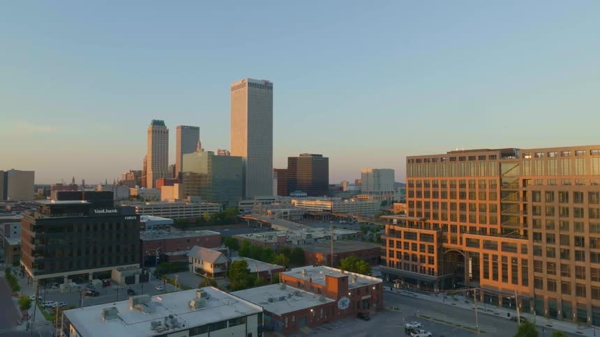 Aerial of the city with deserted streets during the day