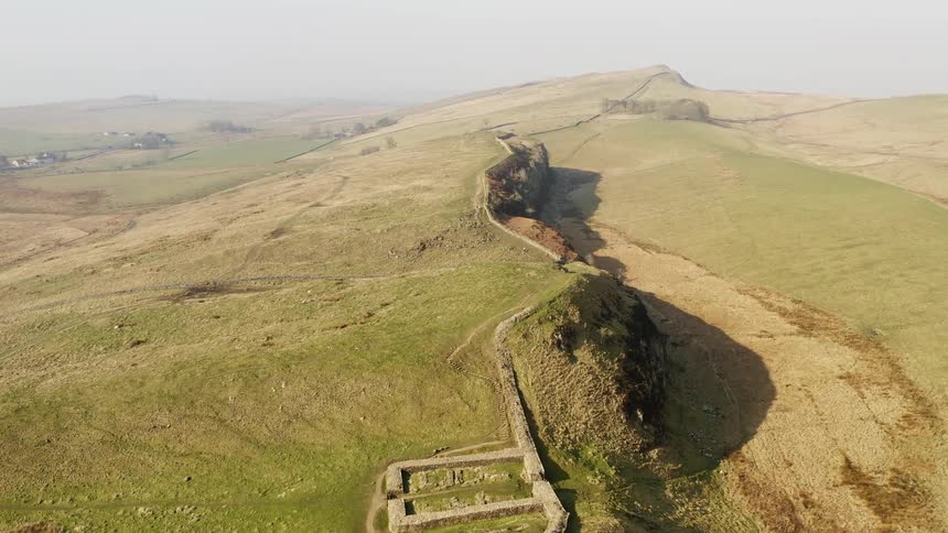 Panorama of grassland with fog during the day