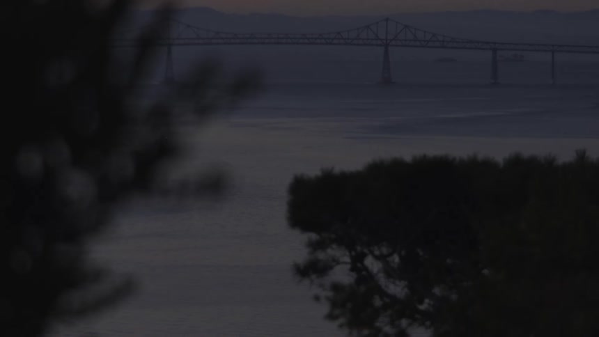 Bridge over a bay at nightfall
