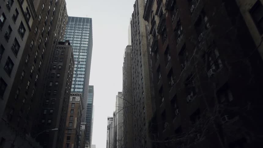 City buildings line a street