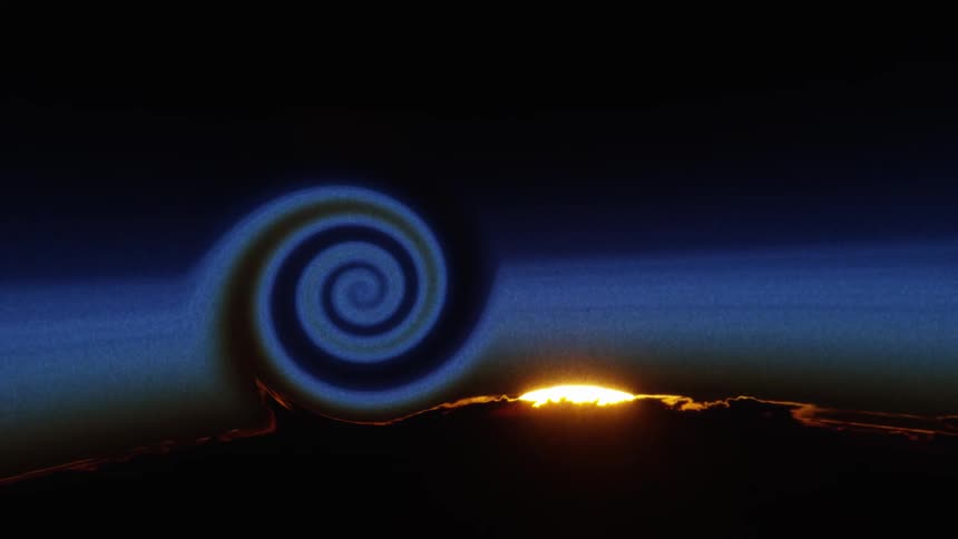 Aerial view of molten lava river and glow at night