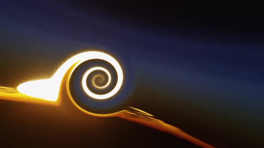 White and black layers spiral against a dark background