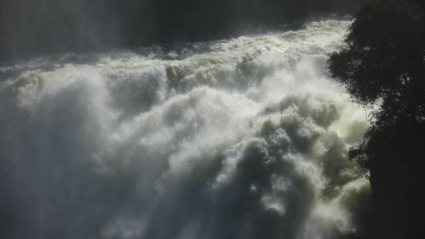 Waterfall with strong current during the day