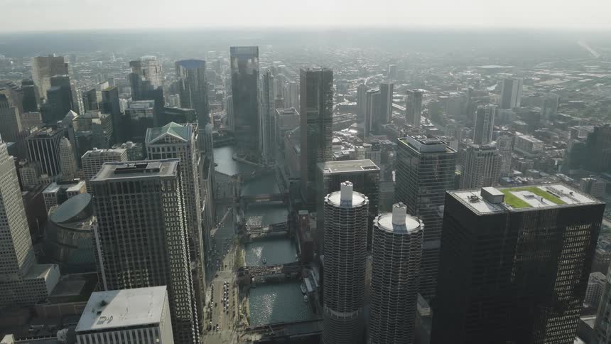 Skyline of a big city with towers and skyscrapers in the morning