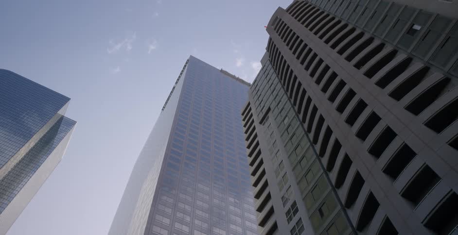 City buildings tower overhead
