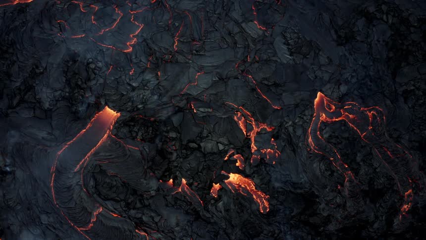 Aerial view of lava and volcanic ash