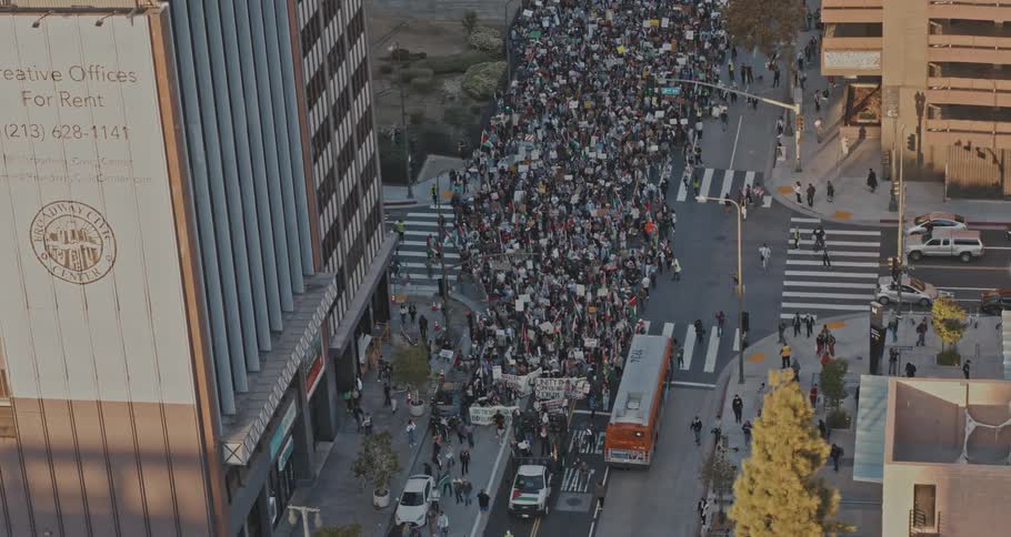 Crowd demonstrating in the city streets