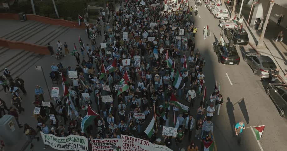 Crowd protesting in the city streets
