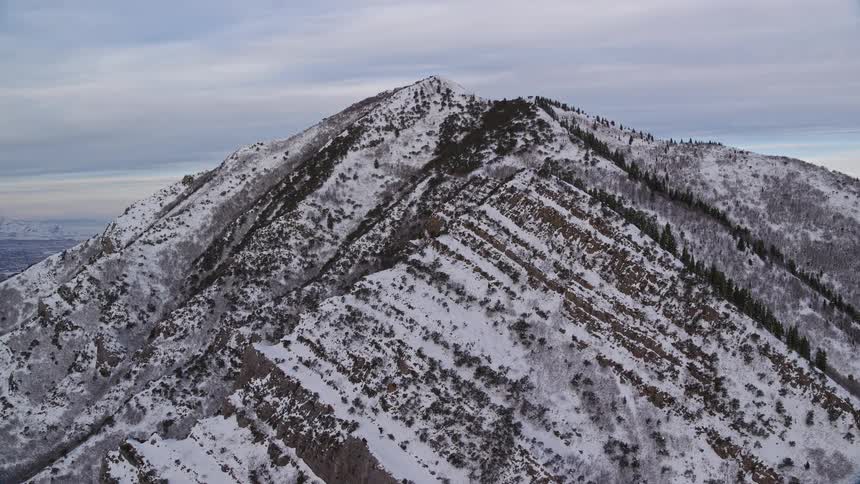 Aerial view of snowy mountain ridge