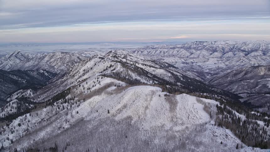 Aerial view ofa snowcovered mountain ridge