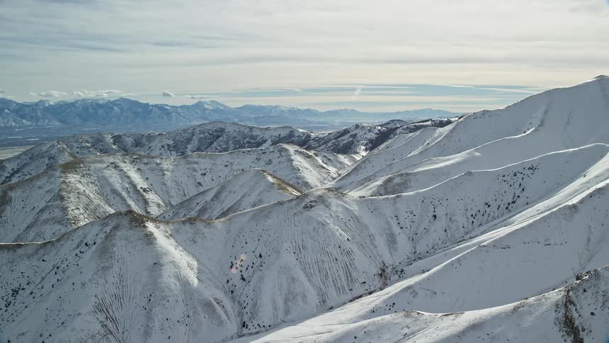 Aerial view of snowy mountain range