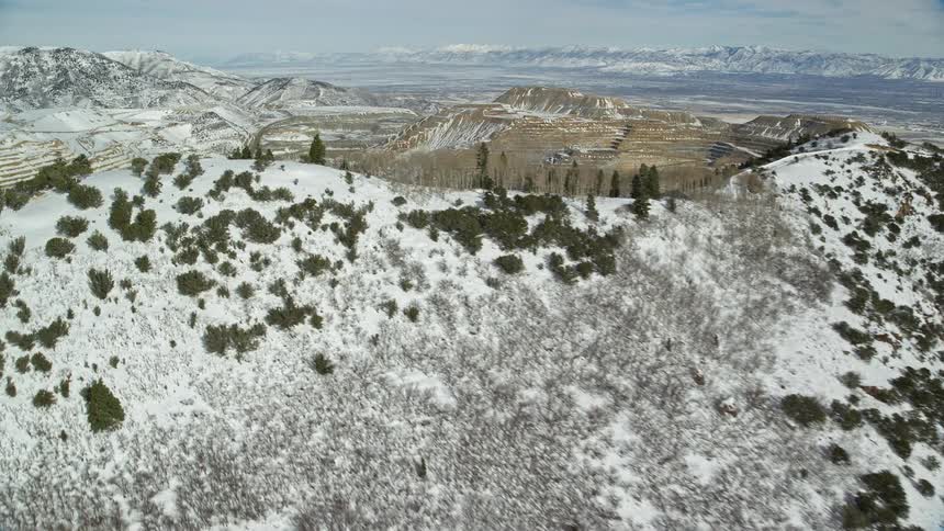Aerial of the canyon mountain range during winter