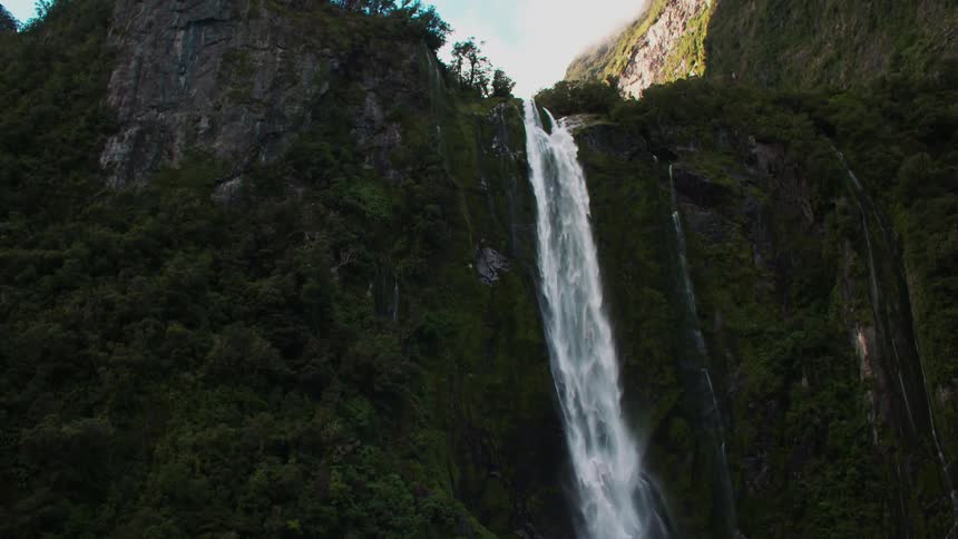 View of a massive waterfall with water in freefall