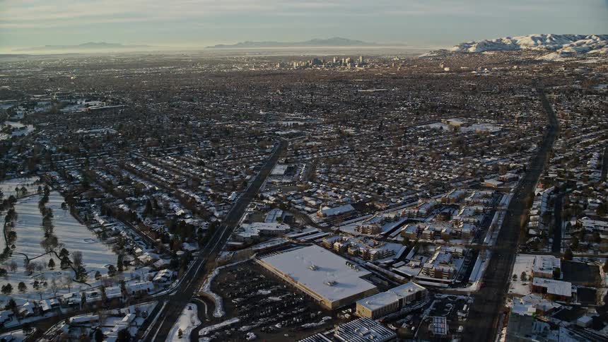 The suburbs are covered with snow