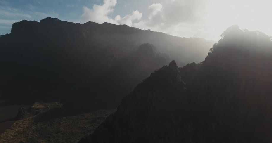 Aerial of rocky peaks during a sunny morning