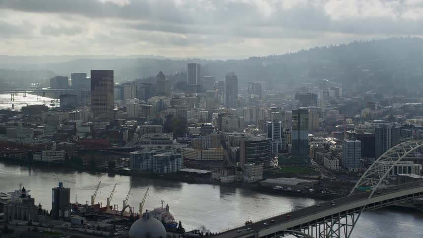 The large city is full of smog