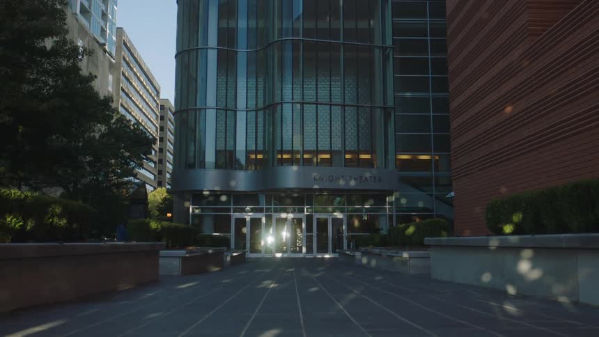 View of a building and its facade in the midst of a metropolis