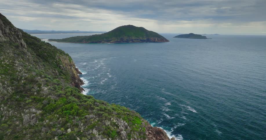 Aerial panorama of islands surrounded by the sea