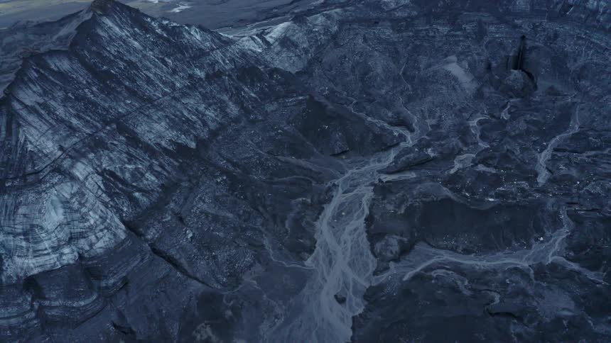 Aerial panorama of mountains and peaks on a morning