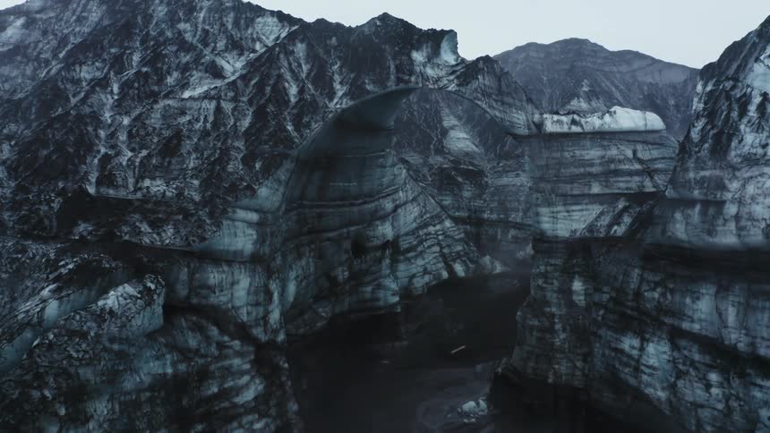 Ice cave on a cloudy day