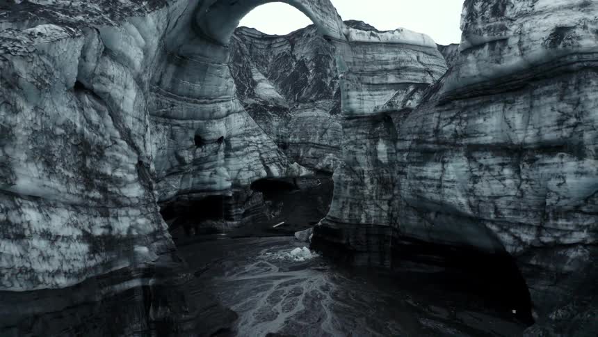An icy canyon glacier