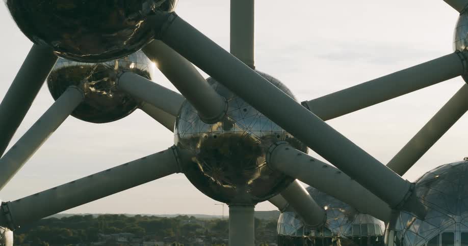 Architecture of a tower with metallic balls in an innovative design in daylight