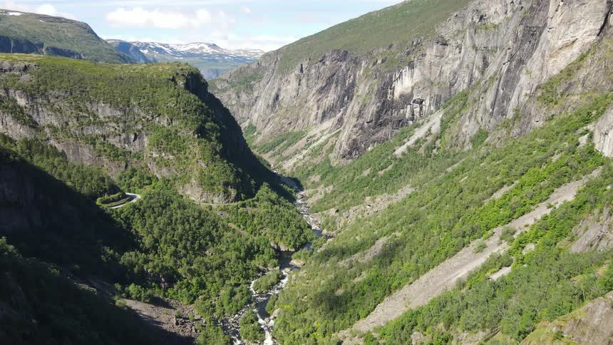 An aerial view of a deep valley