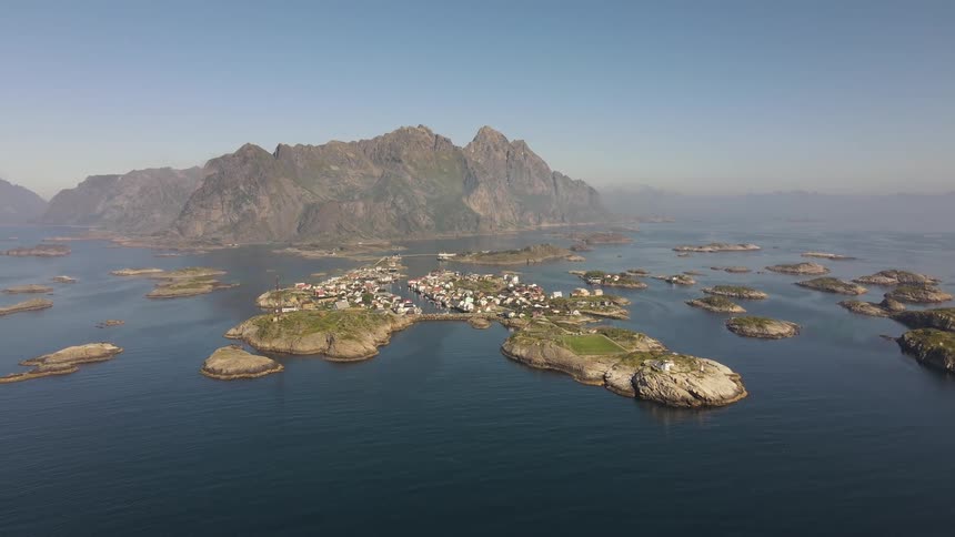 Aerial panorama of islands in the sea with urbanization