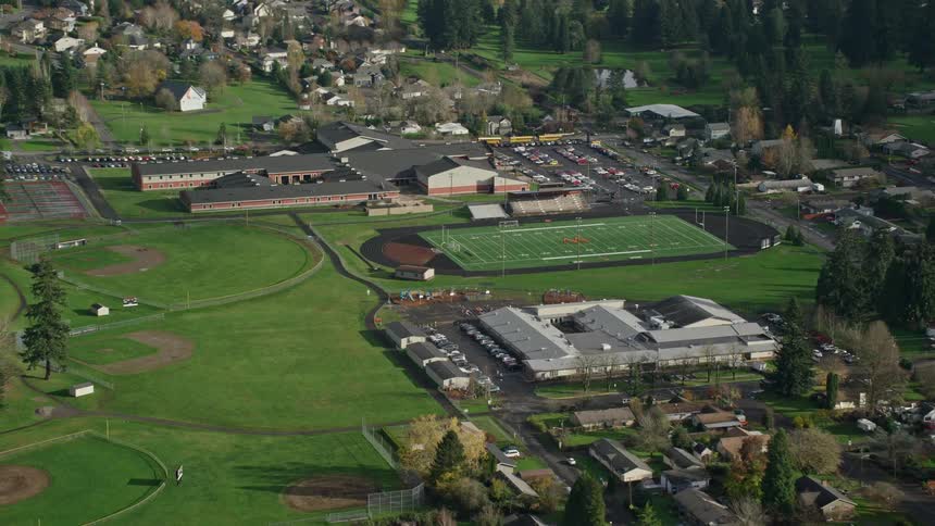A large school campus is by the suburbs