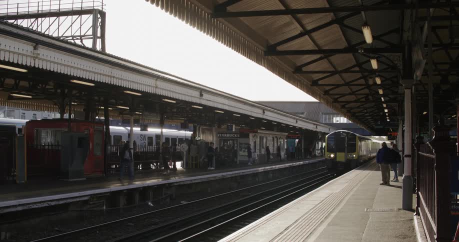 Train arrives at a station in the city